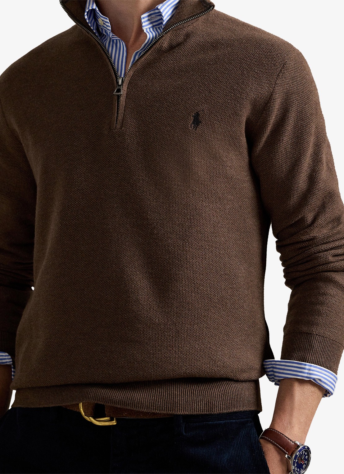 Ralph Lauren Fijngebreide pullover met halve rits en logoborduring - detail 2 nutmeg brown heather / bruin