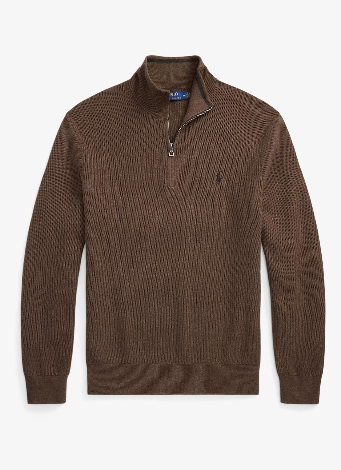 Ralph Lauren Fijngebreide pullover met halve rits en logoborduring - voorkant 3 nutmeg brown heather / bruin