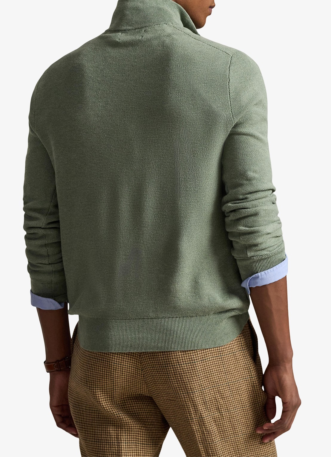 Ralph Lauren Fijngebreide pullover met halve rits en logoborduring - achterkant fern green heather / groen