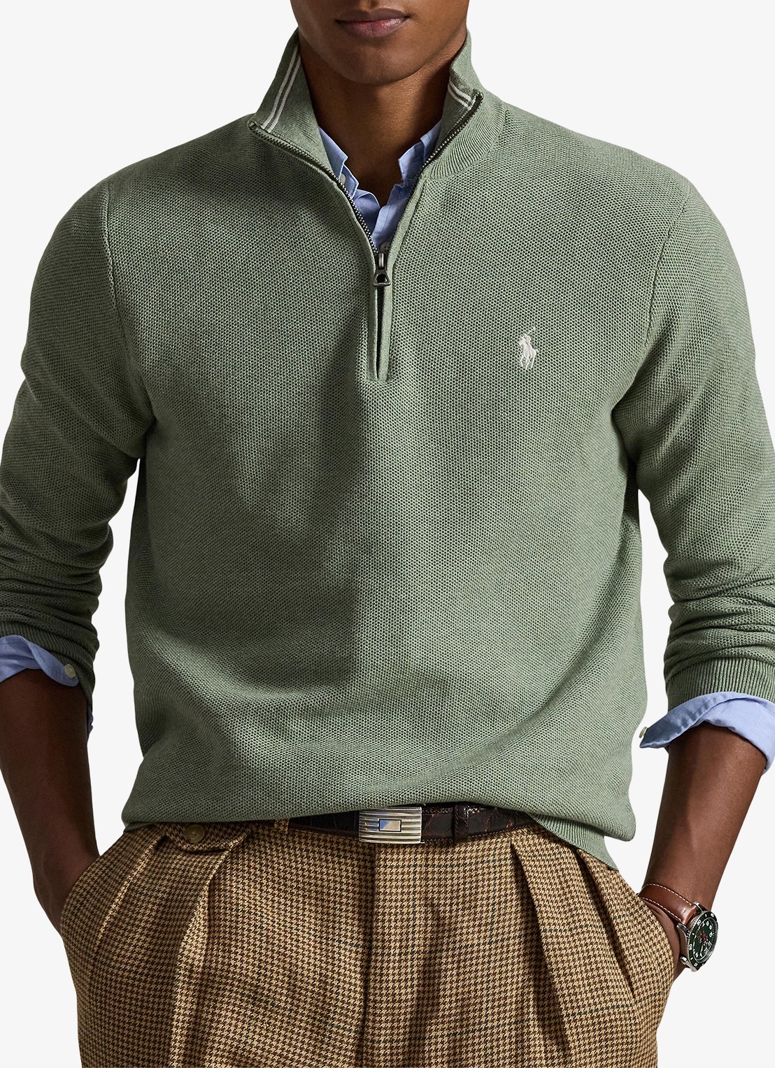 Ralph Lauren Fijngebreide pullover met halve rits en logoborduring - detail 2 fern green heather / groen