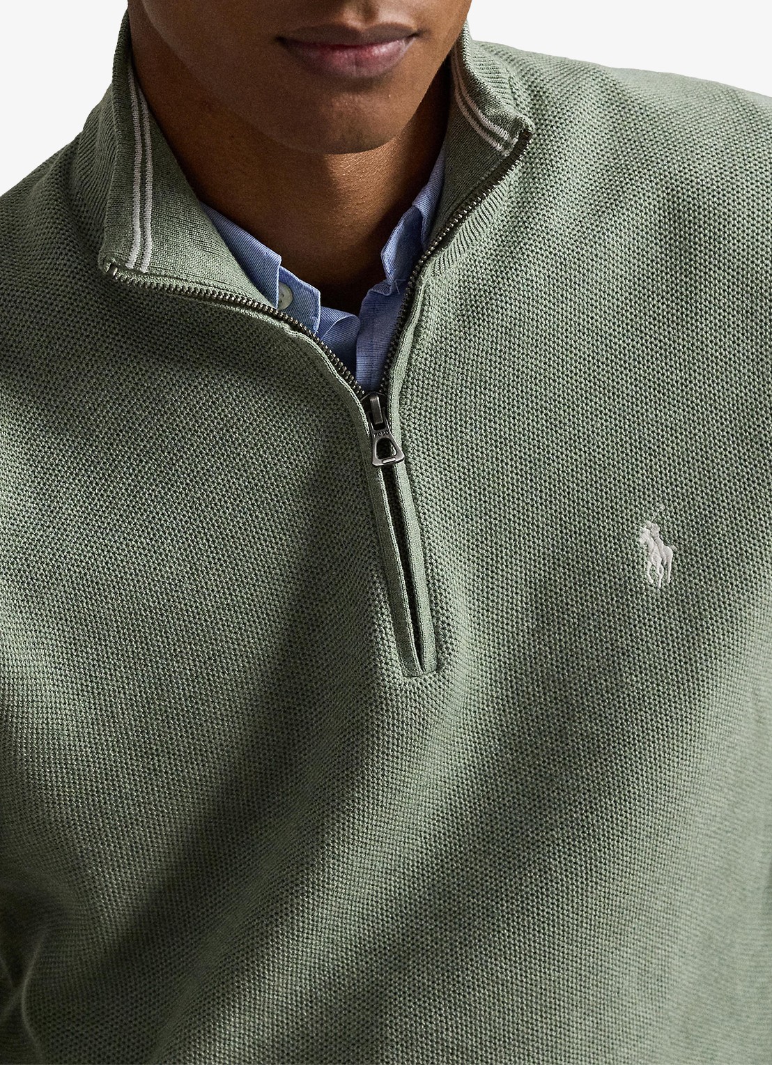 Ralph Lauren Fijngebreide pullover met halve rits en logoborduring - detail 3 fern green heather / groen