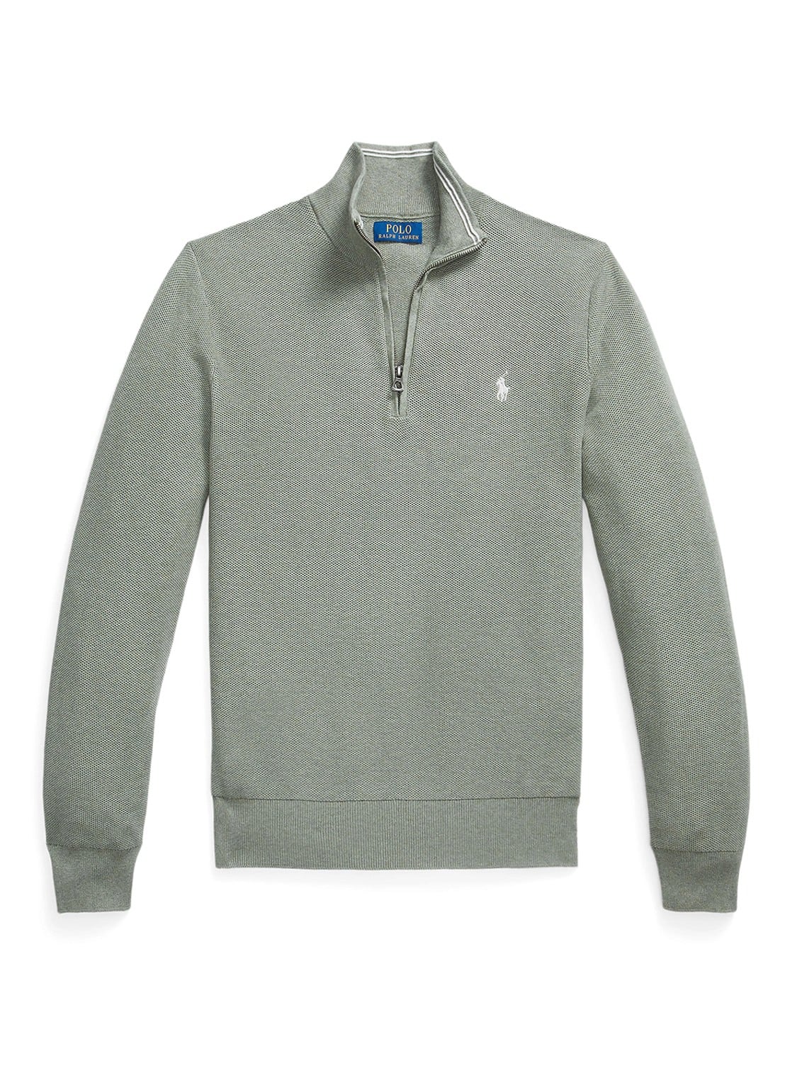 Ralph Lauren Fijngebreide pullover met halve rits en logoborduring - voorkant 4 fern green heather / groen