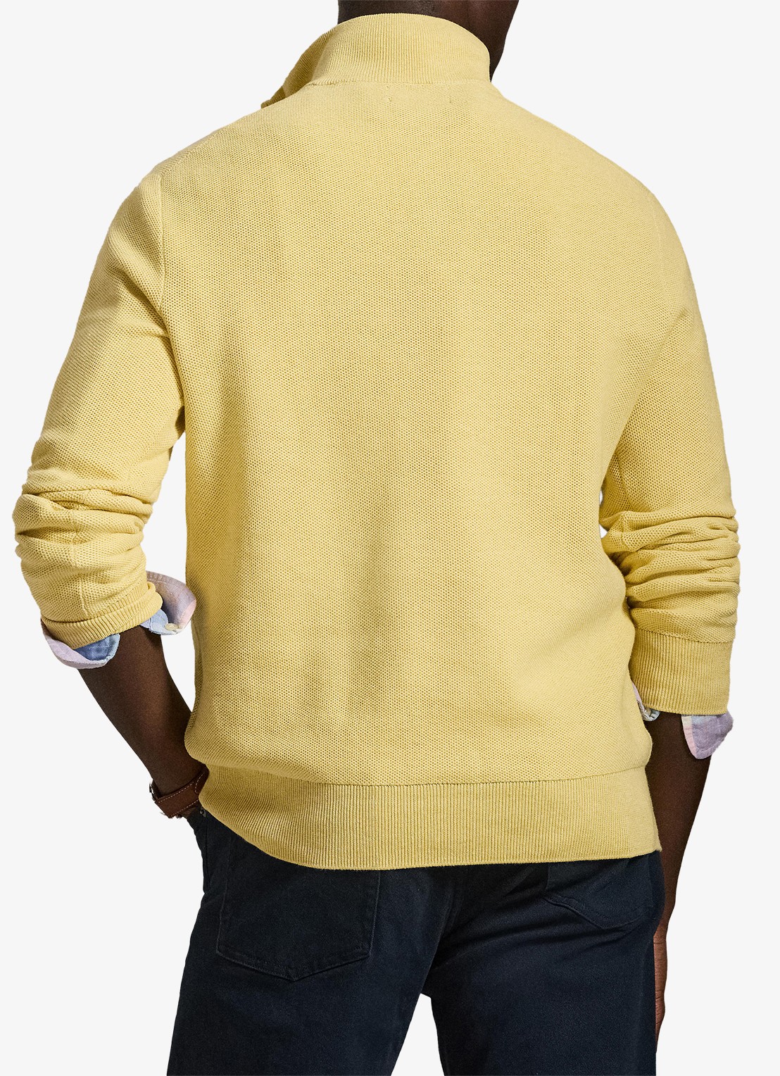 Ralph Lauren Fijngebreide pullover met halve rits en logoborduring - achterkant soft yellow heather