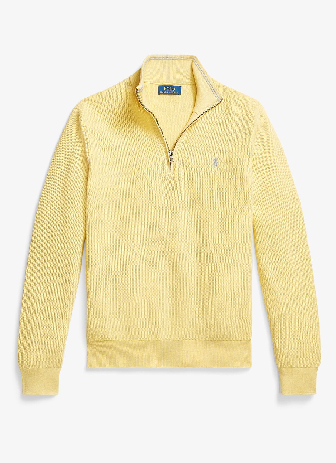 Ralph Lauren Fijngebreide pullover met halve rits en logoborduring - voorkant 2 soft yellow heather