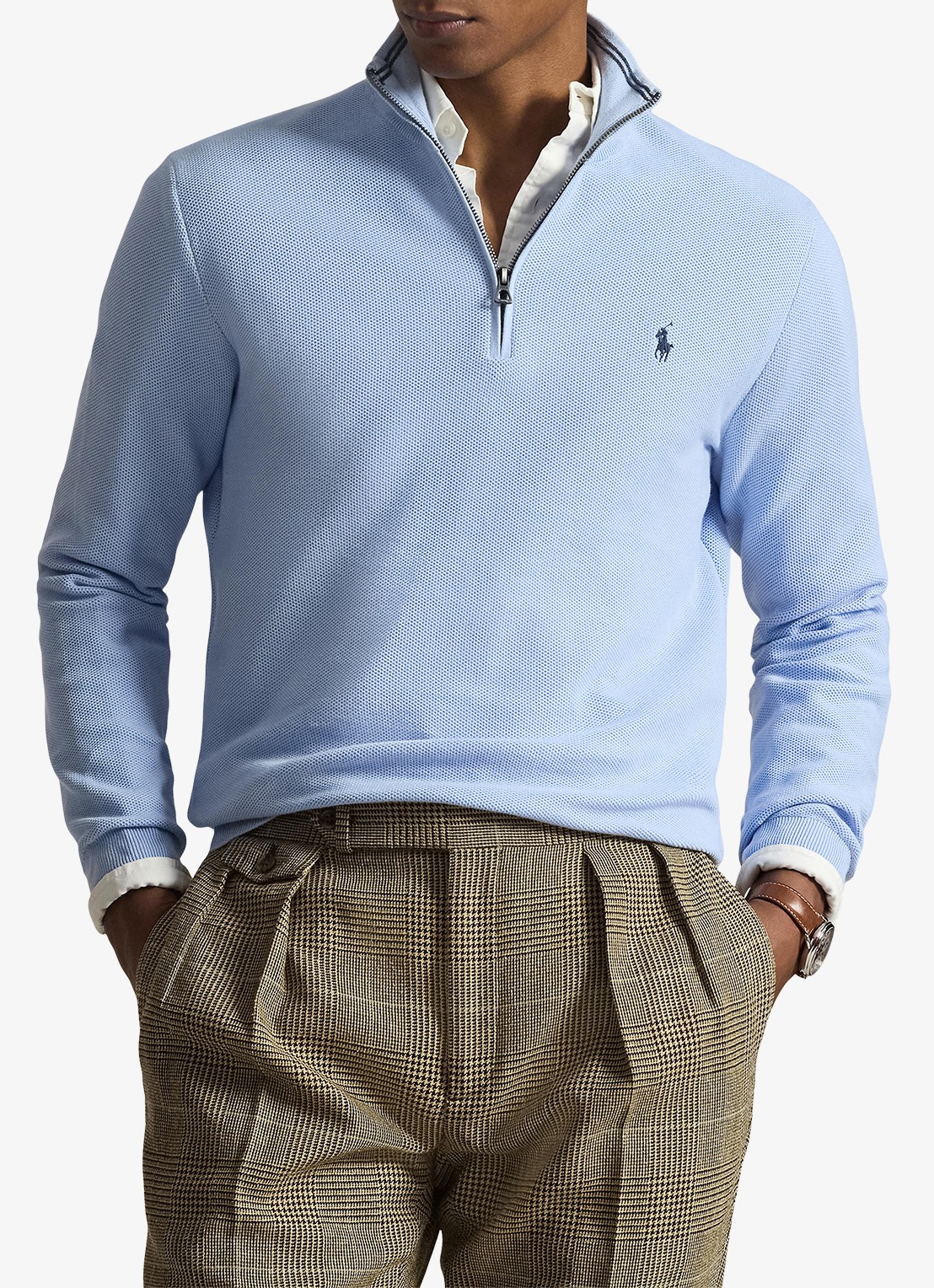 Ralph Lauren Fijngebreide pullover met halve rits en logoborduring - detail 4 office blue