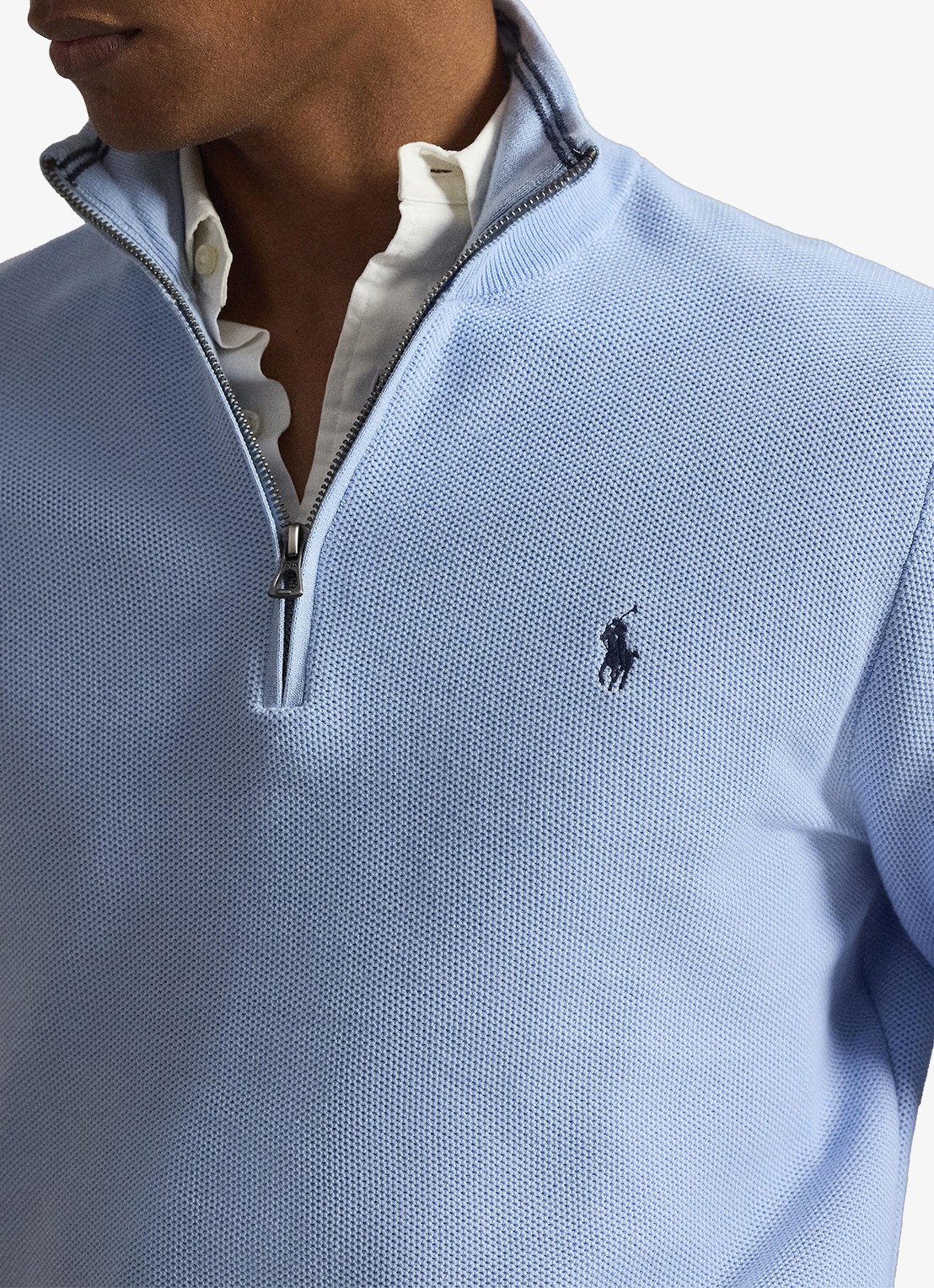 Ralph Lauren Fijngebreide pullover met halve rits en logoborduring - detail 5 office blue