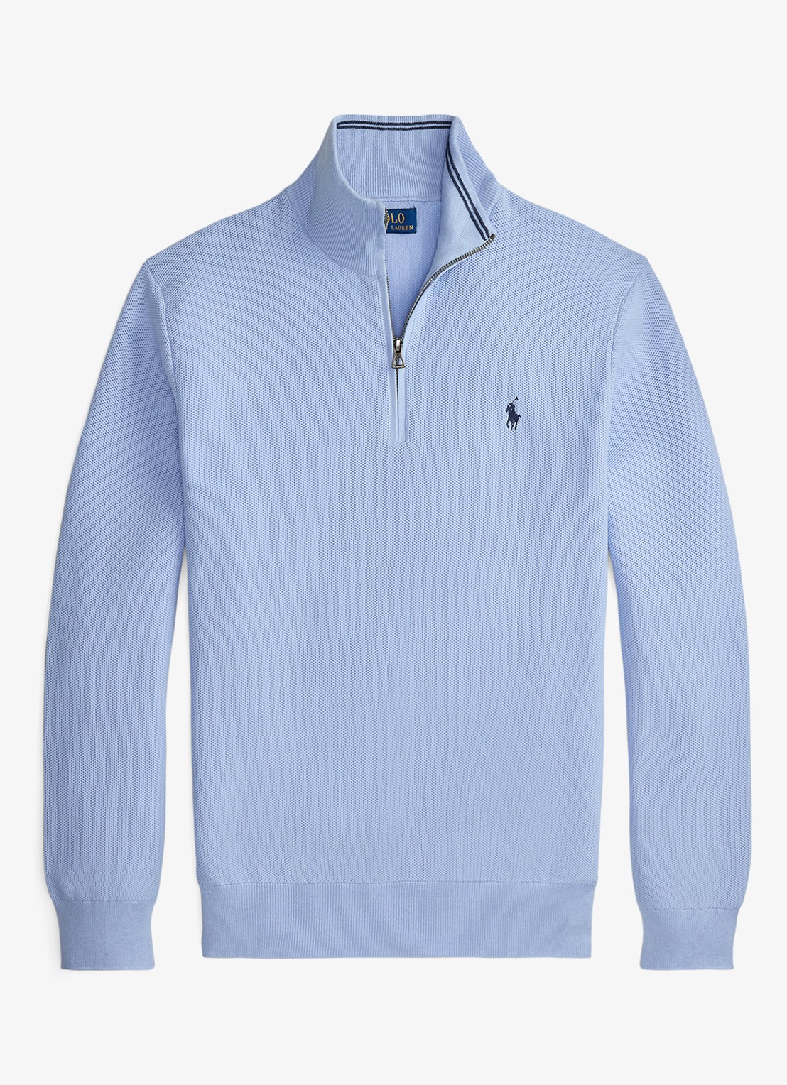Ralph Lauren Fijngebreide pullover met halve rits en logoborduring - voorkant office blue