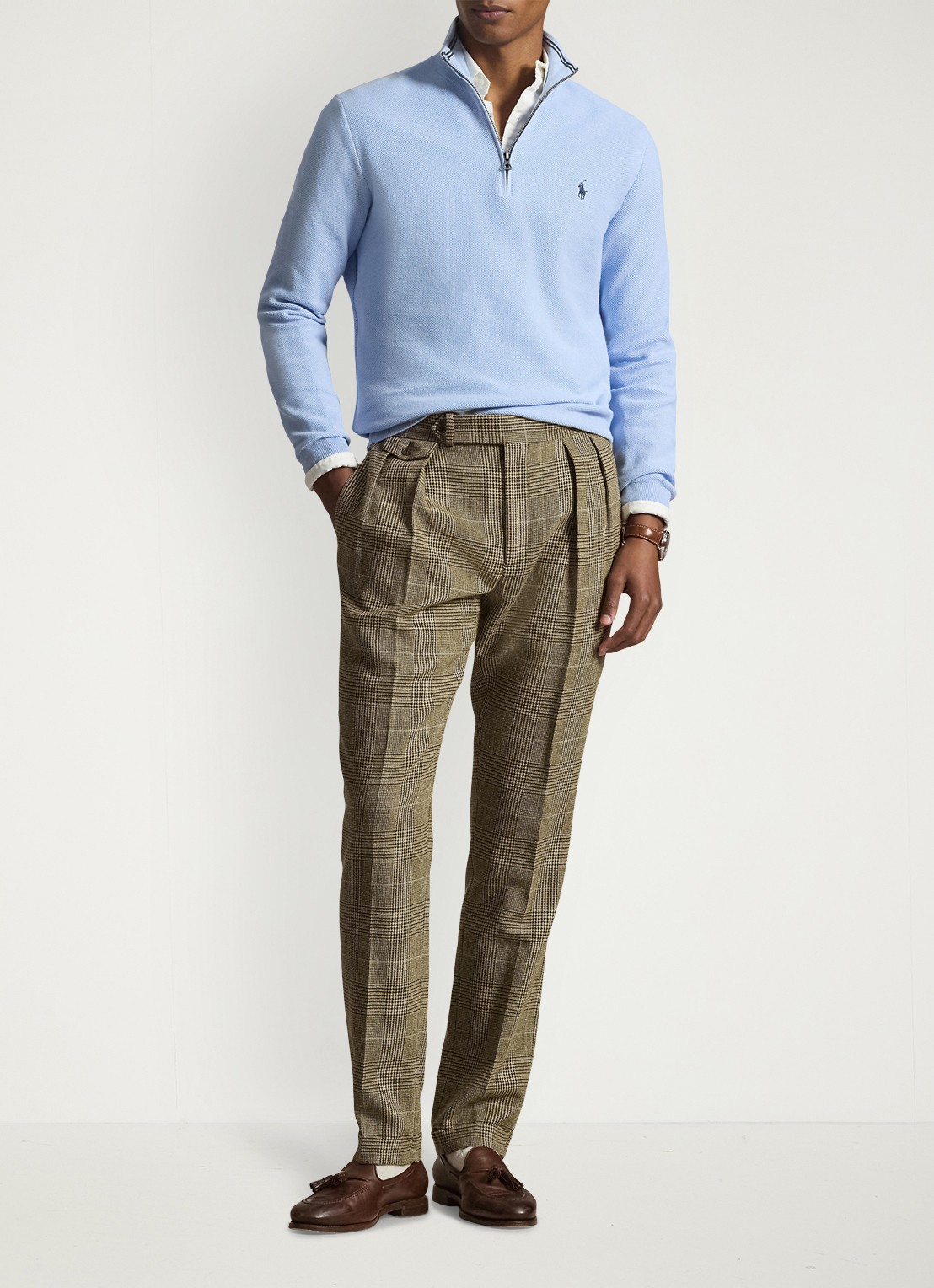 Ralph Lauren Fijngebreide pullover met halve rits en logoborduring - voorkant 2 office blue