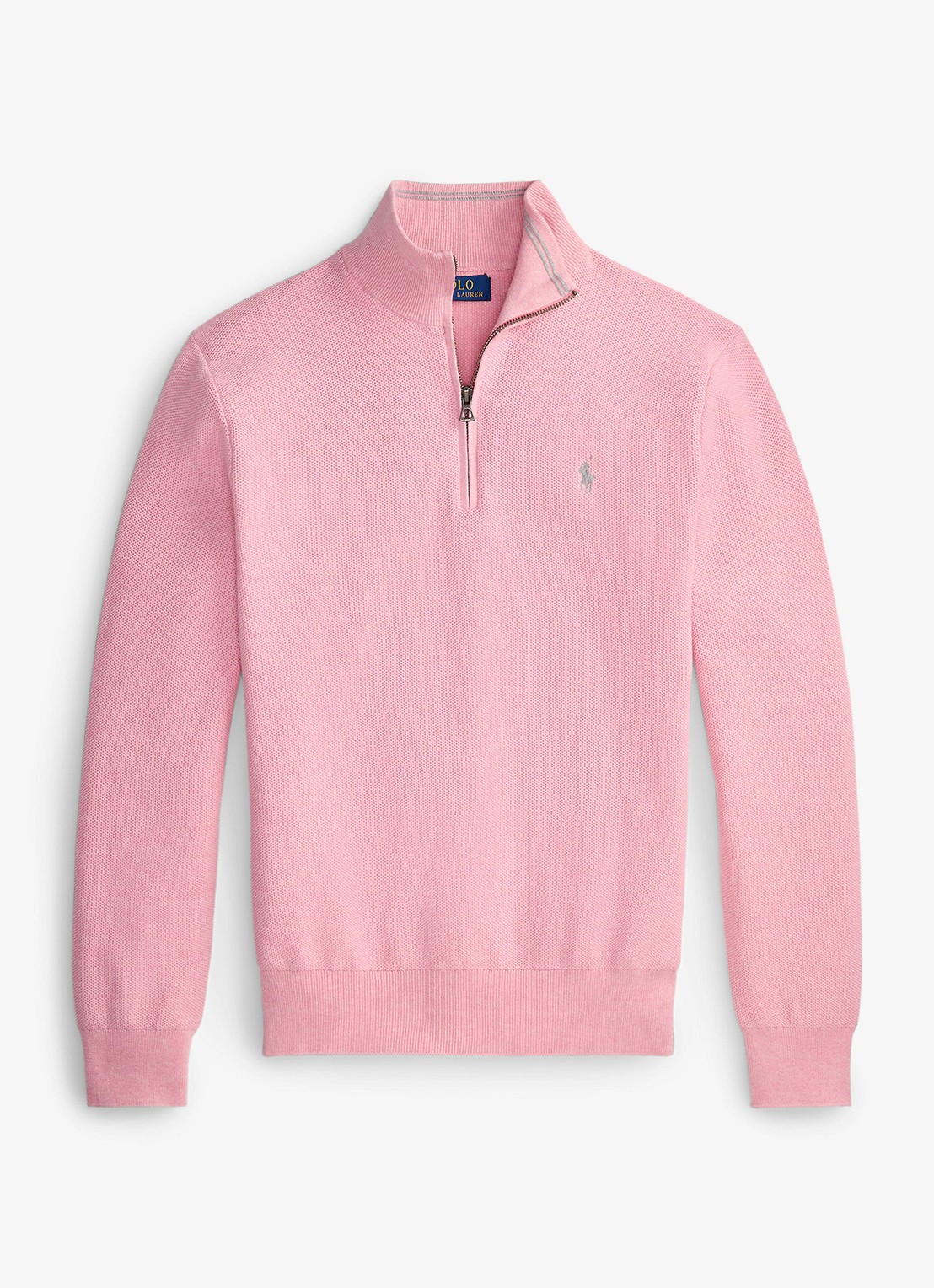 Ralph Lauren Fijngebreide pullover met halve rits en logoborduring - voorkant carnation pink heather