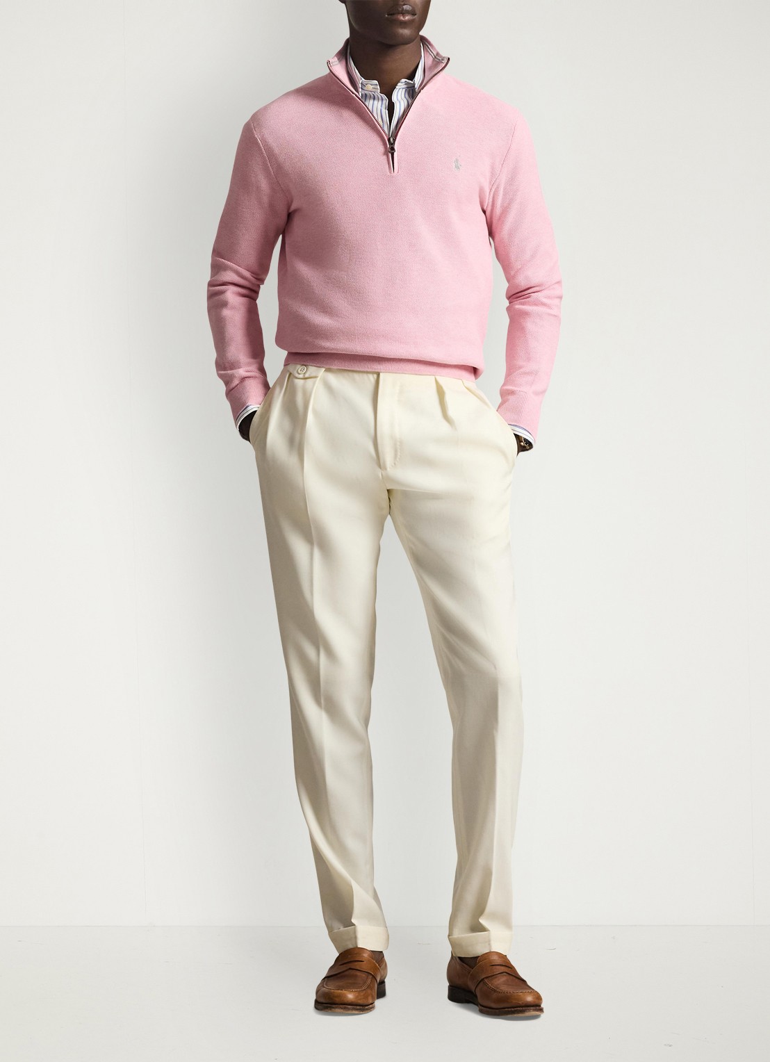 Ralph Lauren Fijngebreide pullover met halve rits en logoborduring - voorkant 2 carnation pink heather