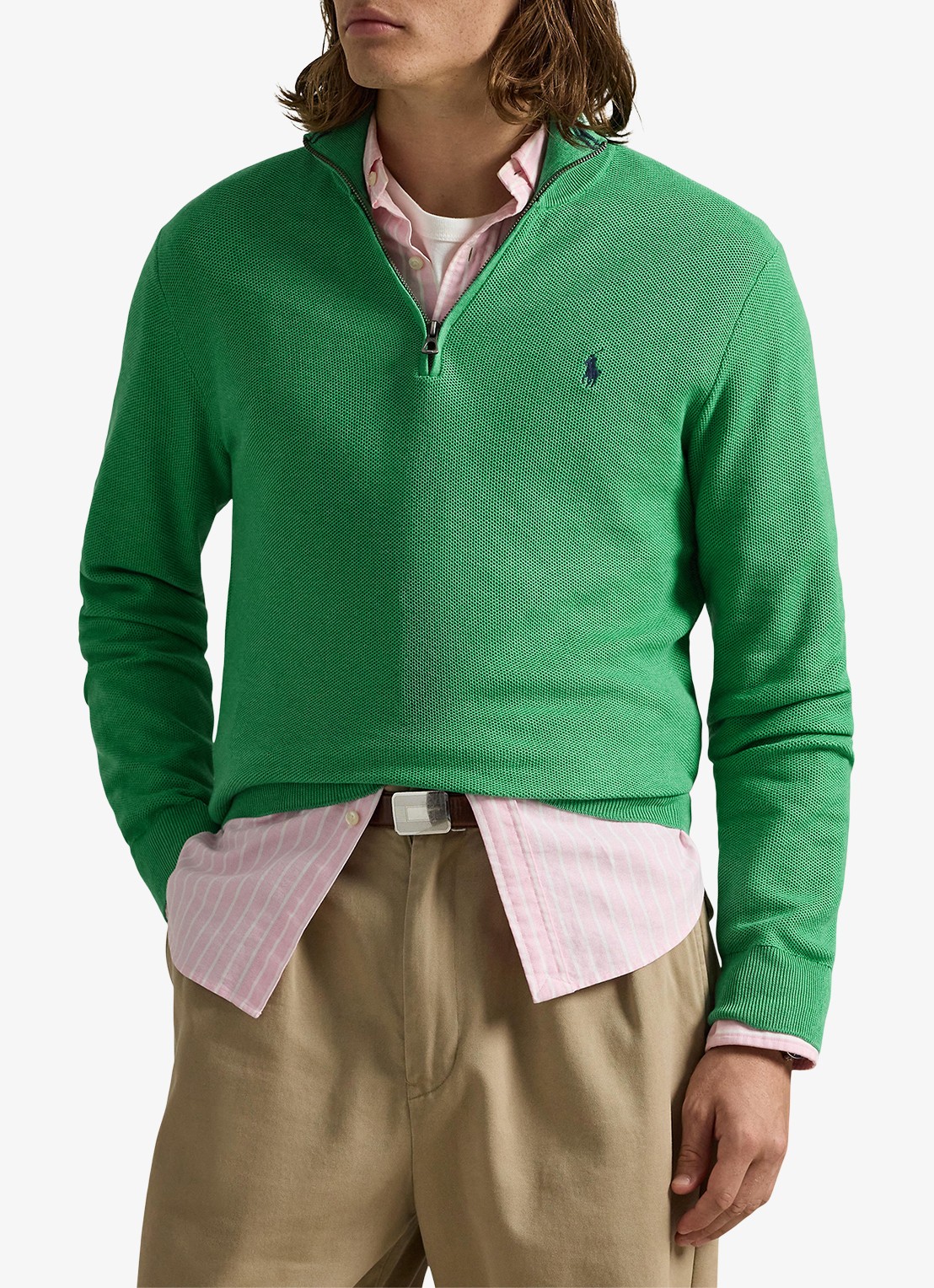 Ralph Lauren Fijngebreide pullover met halve rits en logoborduring - detail 3 palm green heather