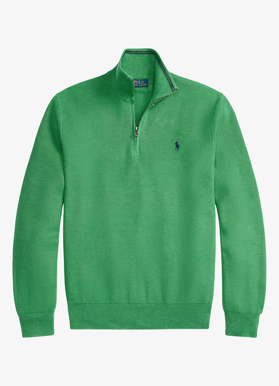 Ralph Lauren Fijngebreide pullover met halve rits en logoborduring - voorkant palm green heather
