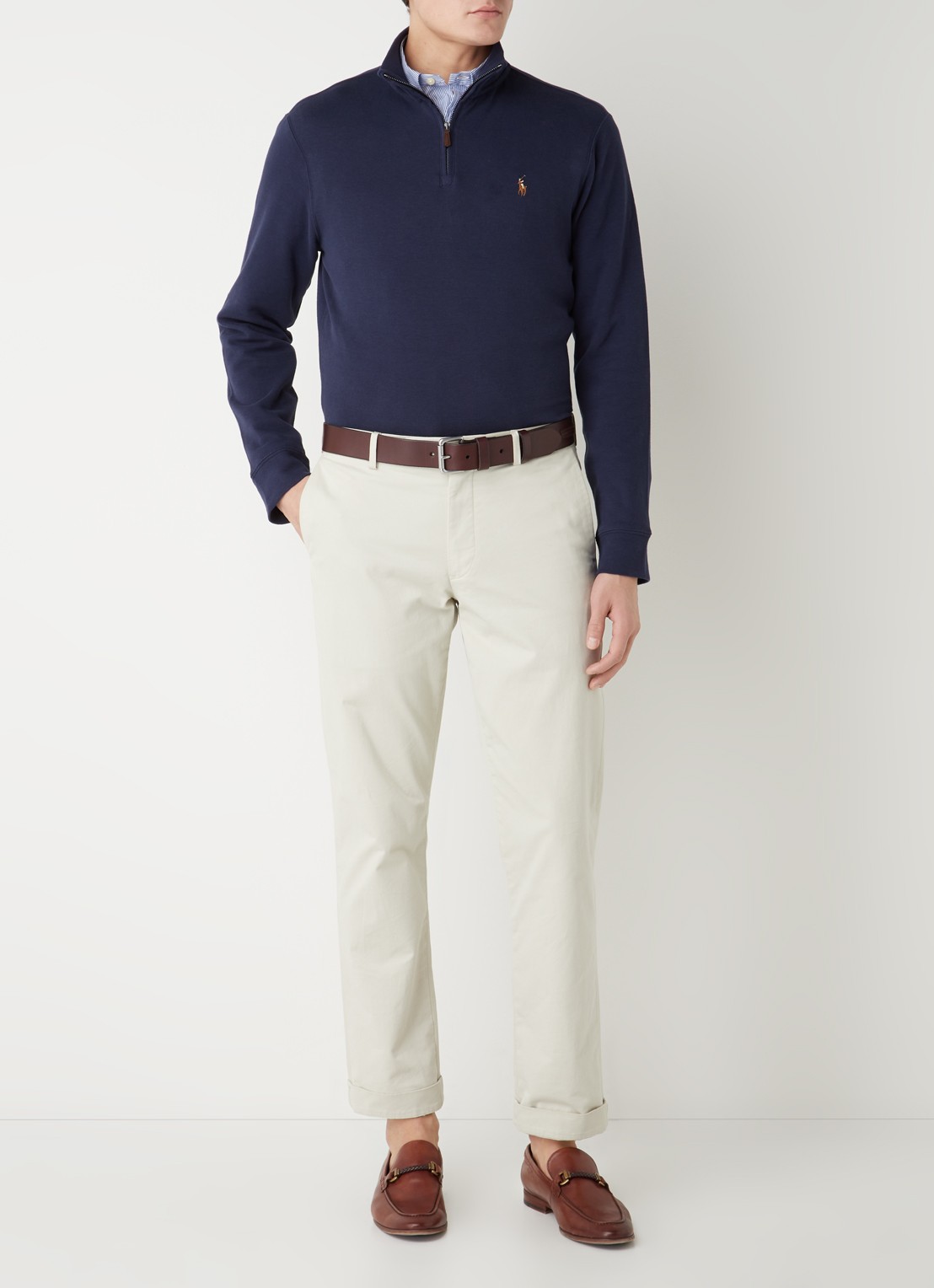Ralph Lauren Fijngebreide pullover met halve rits  - voorkant 3 cruise navy / donkerblauw