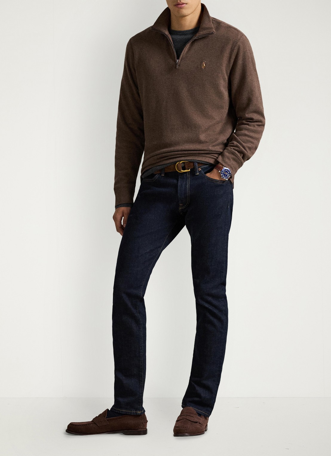 Ralph Lauren Fijngebreide pullover met halve rits  - detail 3 nutmeg brown heather 2zao