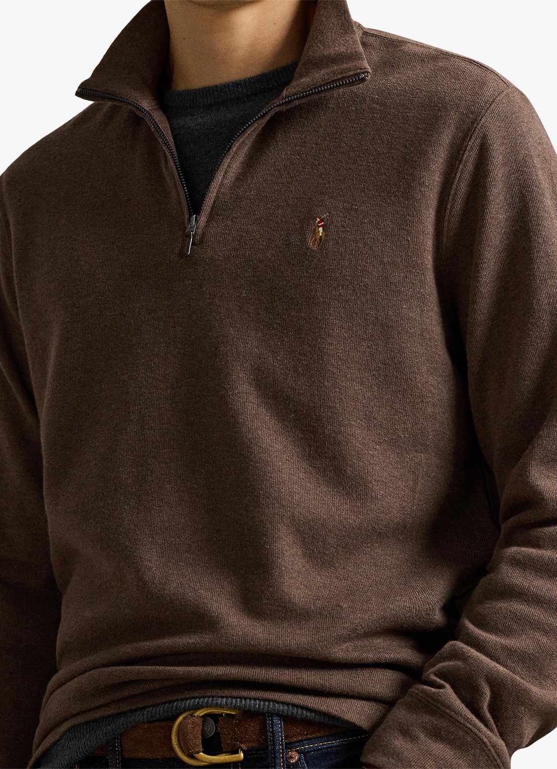 Ralph Lauren Fijngebreide pullover met halve rits  - detail 4 nutmeg brown heather 2zao