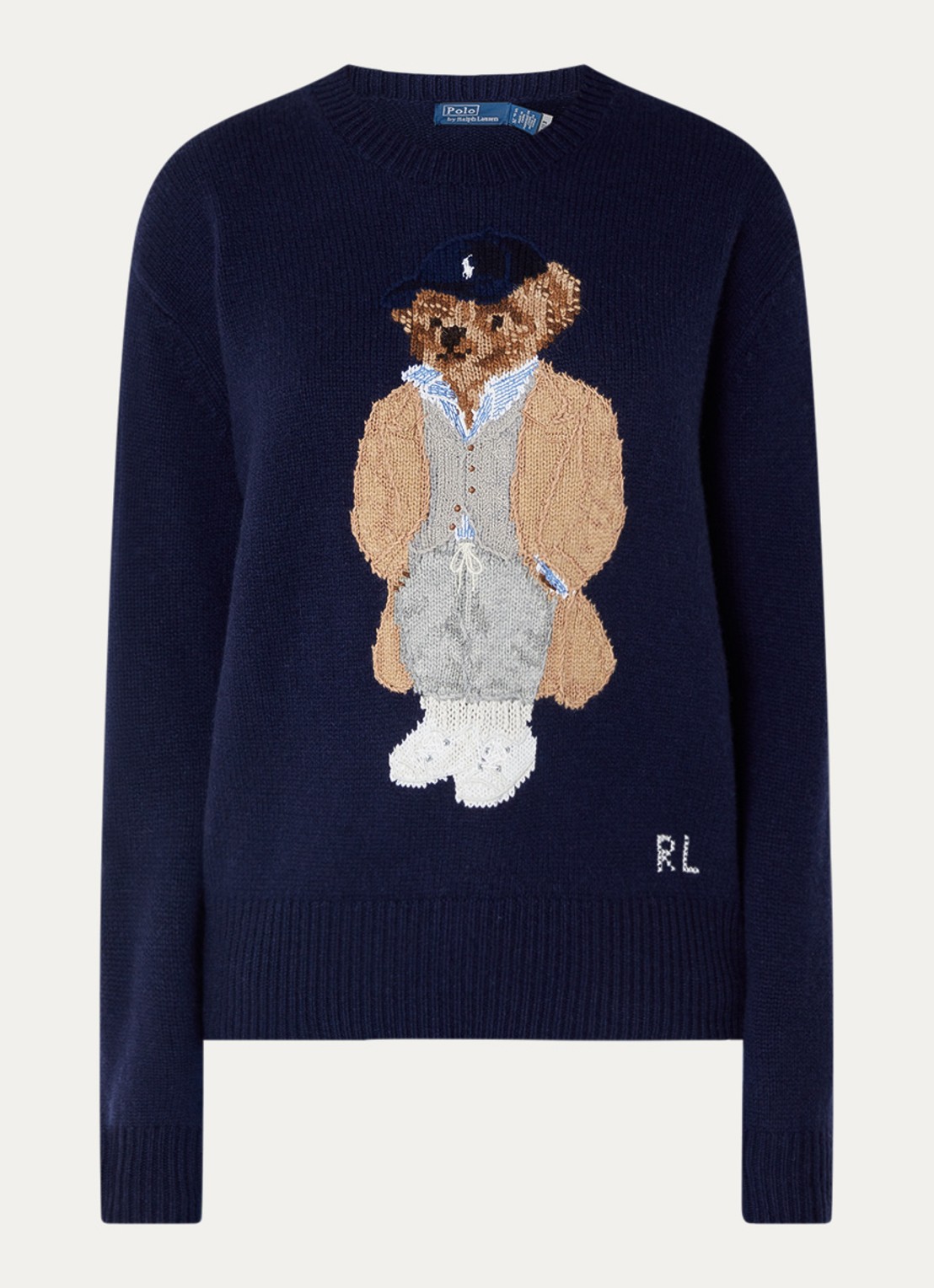Ralph Lauren Fijngebreide pullover met logoborduring - voorkant donkerblauw