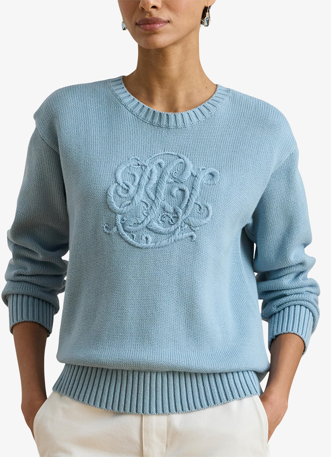 Ralph Lauren Fijngebreide pullover met logoborduring - detail blue note / blauw