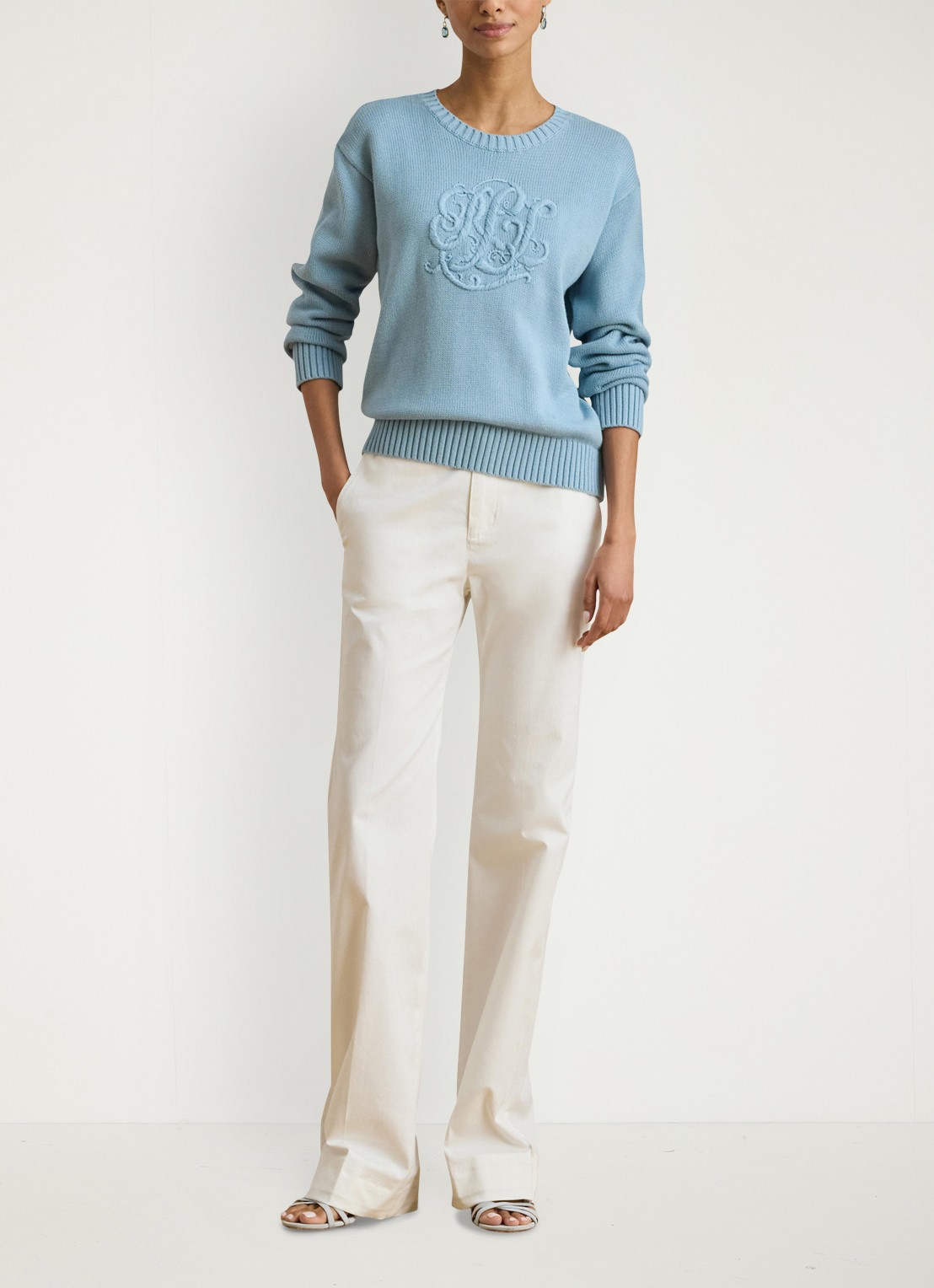 Ralph Lauren Fijngebreide pullover met logoborduring - voorkant 4 blue note / blauw