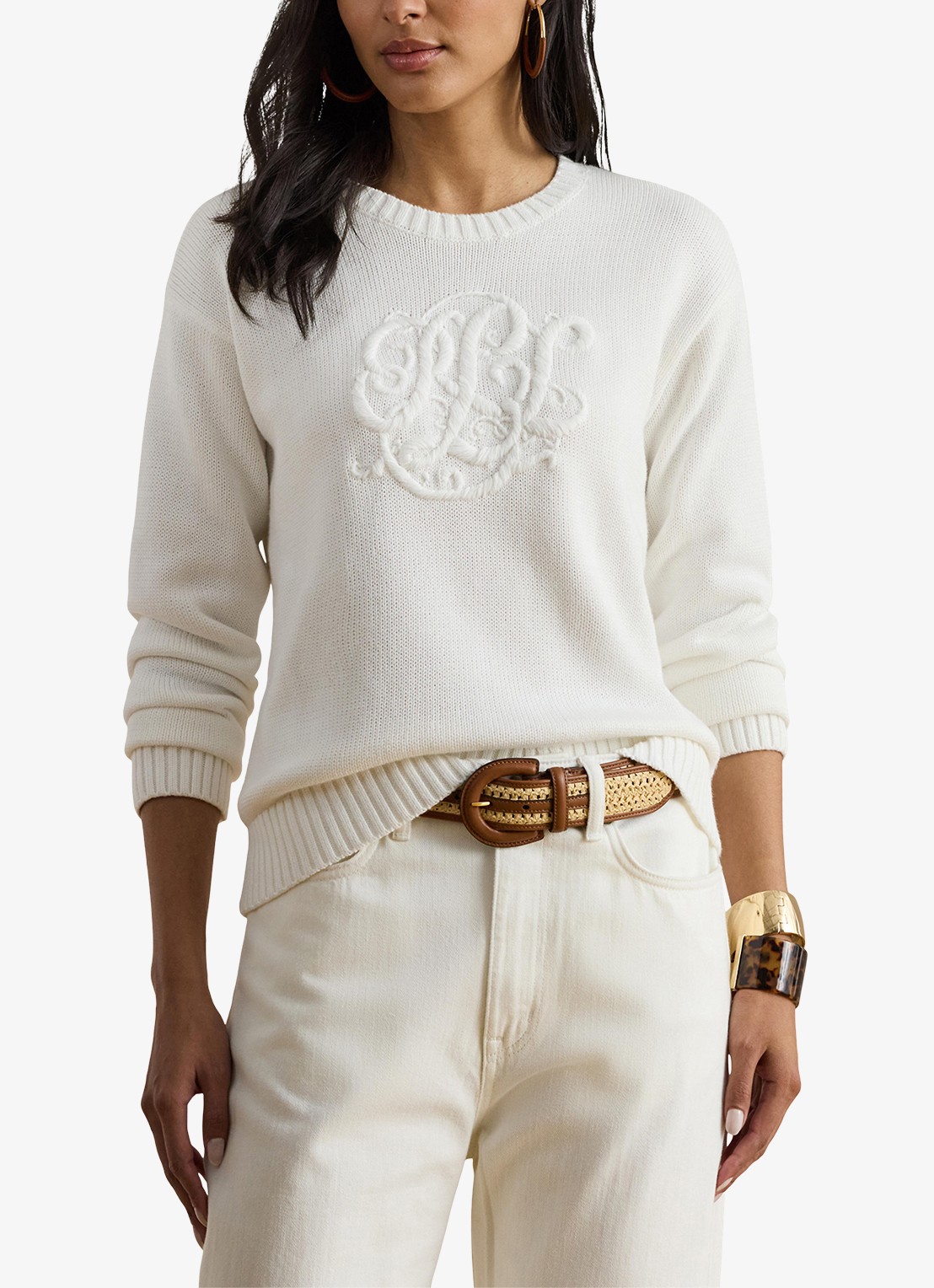 Ralph Lauren Fijngebreide pullover met logoborduring - detail wit