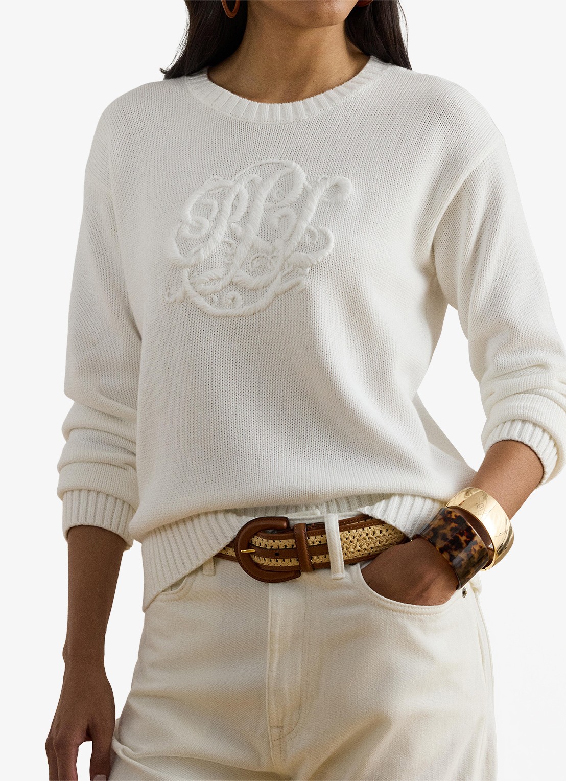 Ralph Lauren Fijngebreide pullover met logoborduring - detail 2 wit