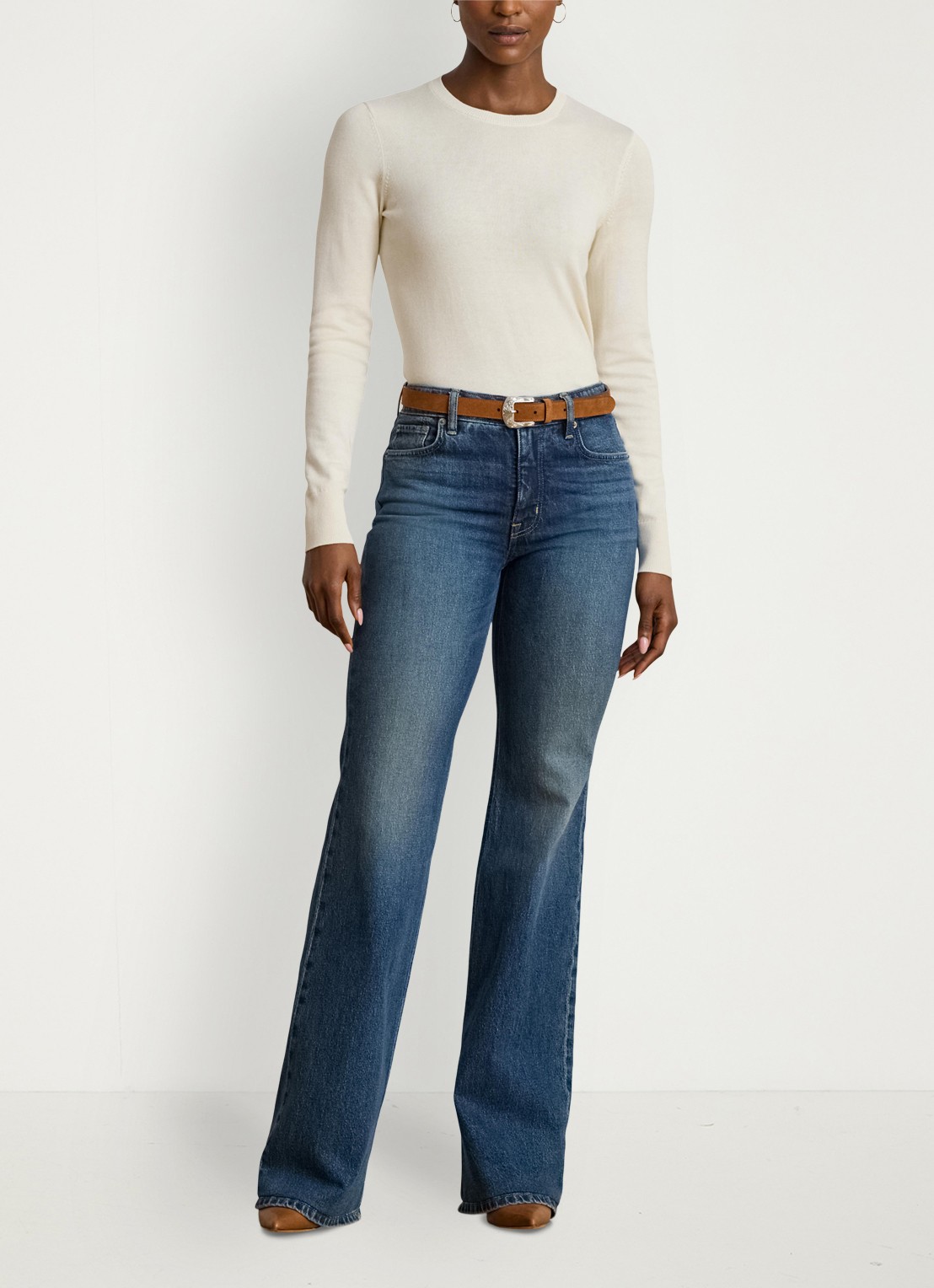 Ralph Lauren Fijngebreide pullover met stretch - voorkant 2 mascarpone cream / creme