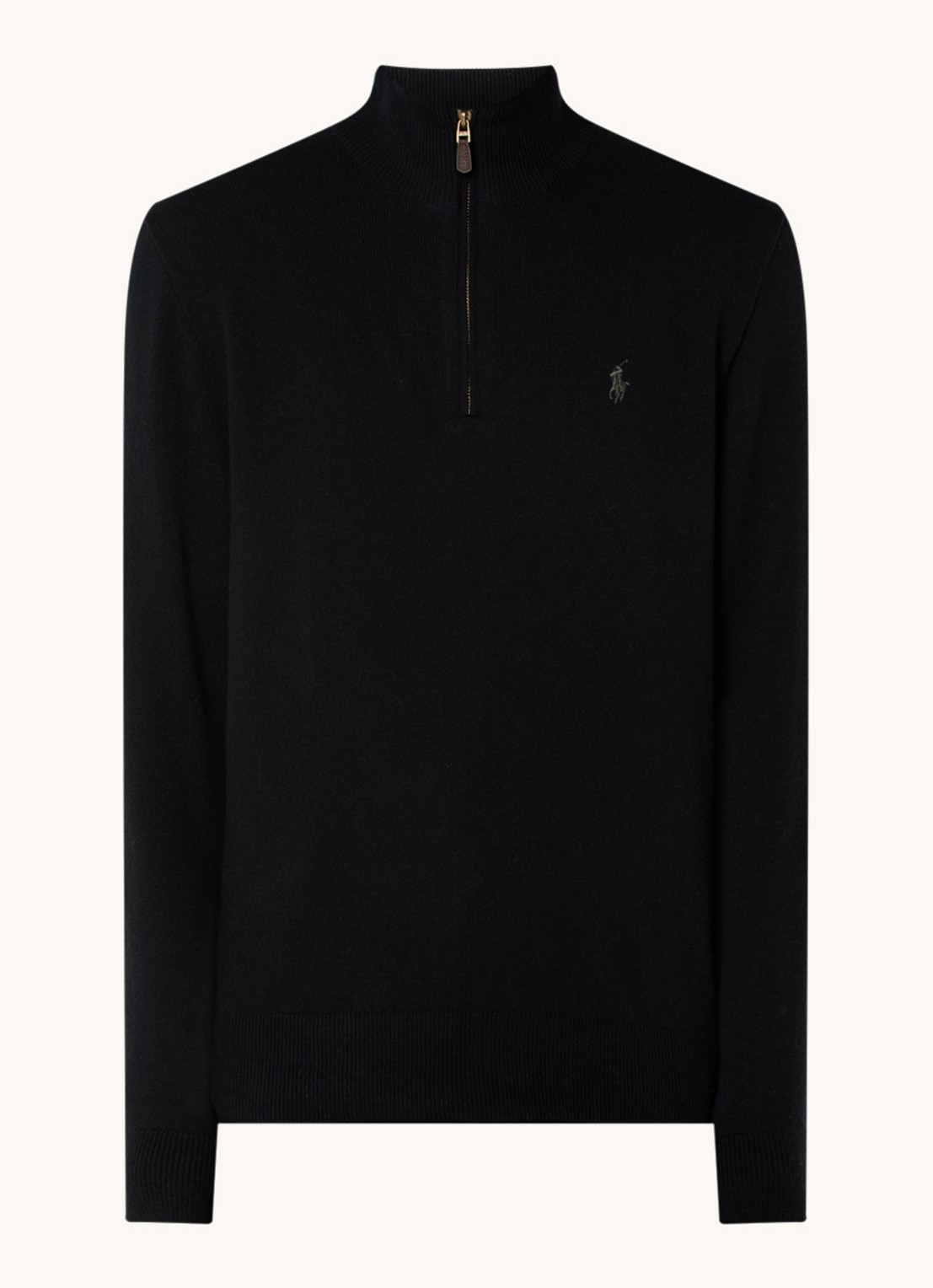 Ralph Lauren Fijngebreide pullover van wol met halve rits - voorkant 6 zwart