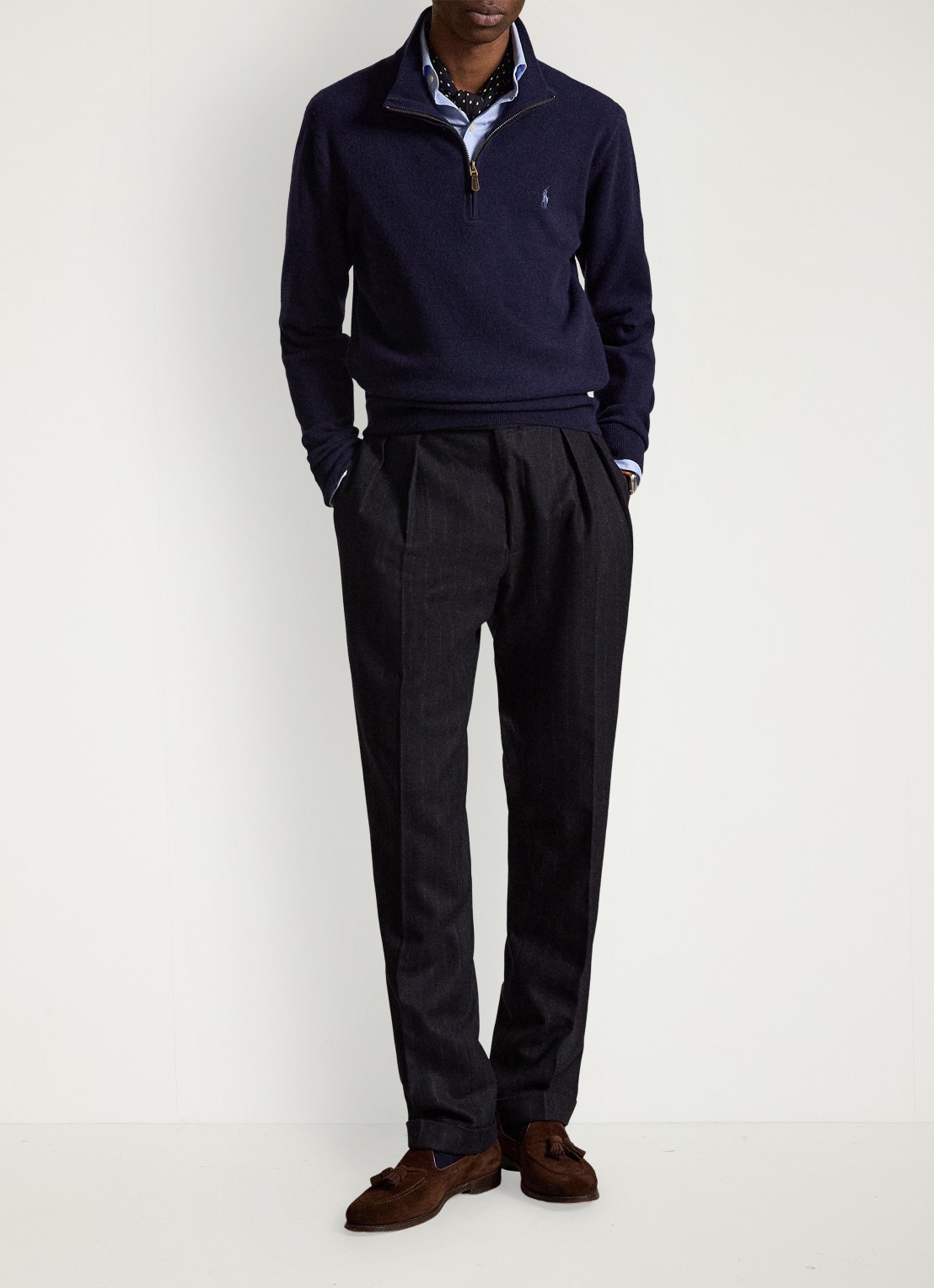 Ralph Lauren Fijngebreide pullover van wol met halve rits - detail 2 hunter navy / donkerblauw