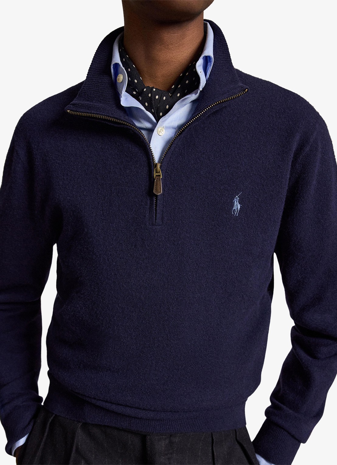 Ralph Lauren Fijngebreide pullover van wol met halve rits - detail 3 hunter navy / donkerblauw