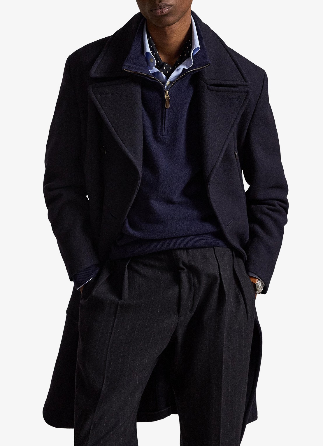 Ralph Lauren Fijngebreide pullover van wol met halve rits - voorkant 5 hunter navy / donkerblauw