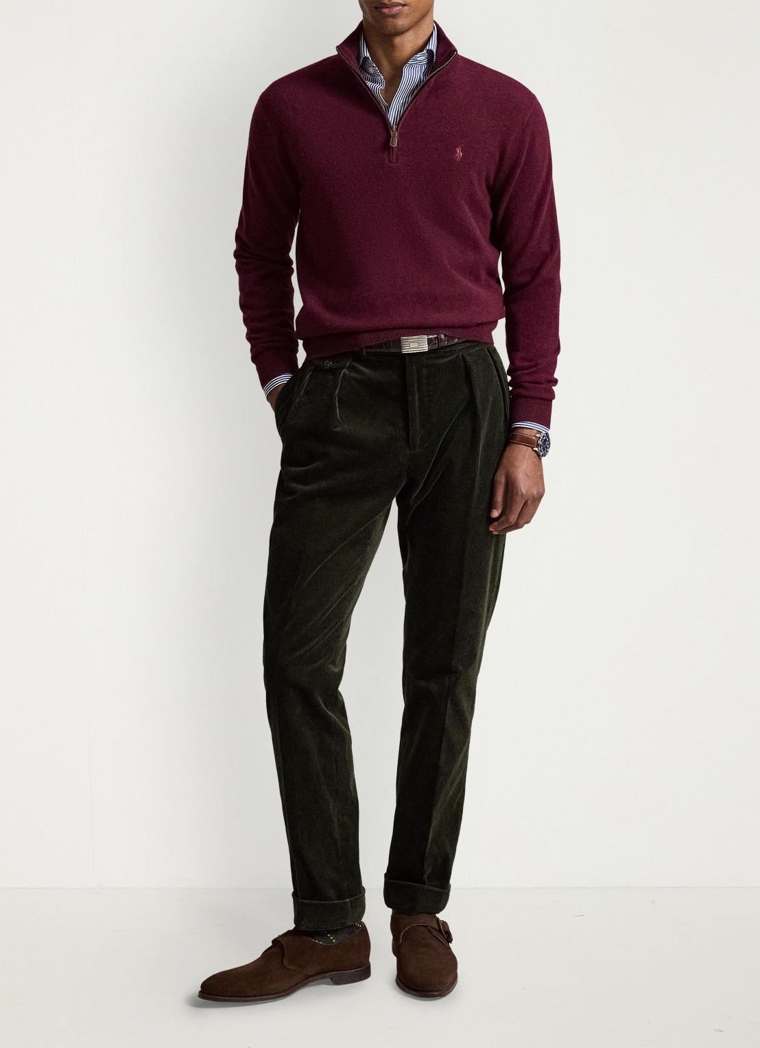 Ralph Lauren Fijngebreide pullover van wol met halve rits - detail aged wine heather / wijnrood