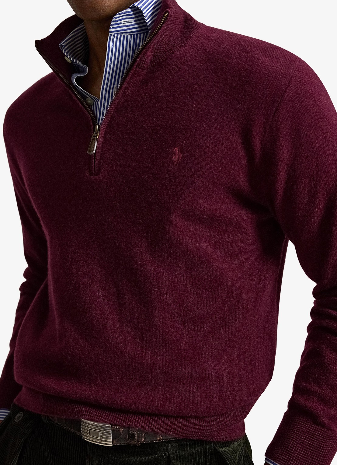 Ralph Lauren Fijngebreide pullover van wol met halve rits - detail 2 aged wine heather / wijnrood