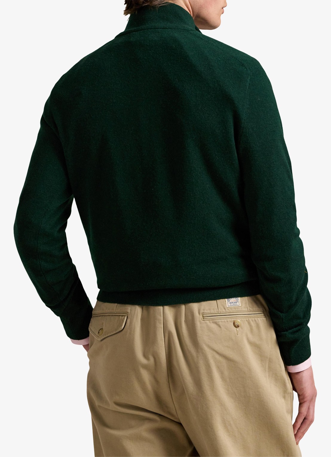 Ralph Lauren Fijngebreide pullover van wol met halve rits - achterkant moss agate / donkergroen