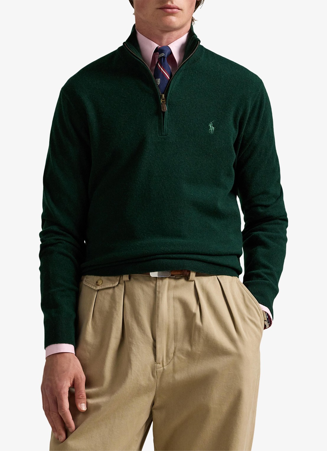 Ralph Lauren Fijngebreide pullover van wol met halve rits - detail 2 moss agate / donkergroen