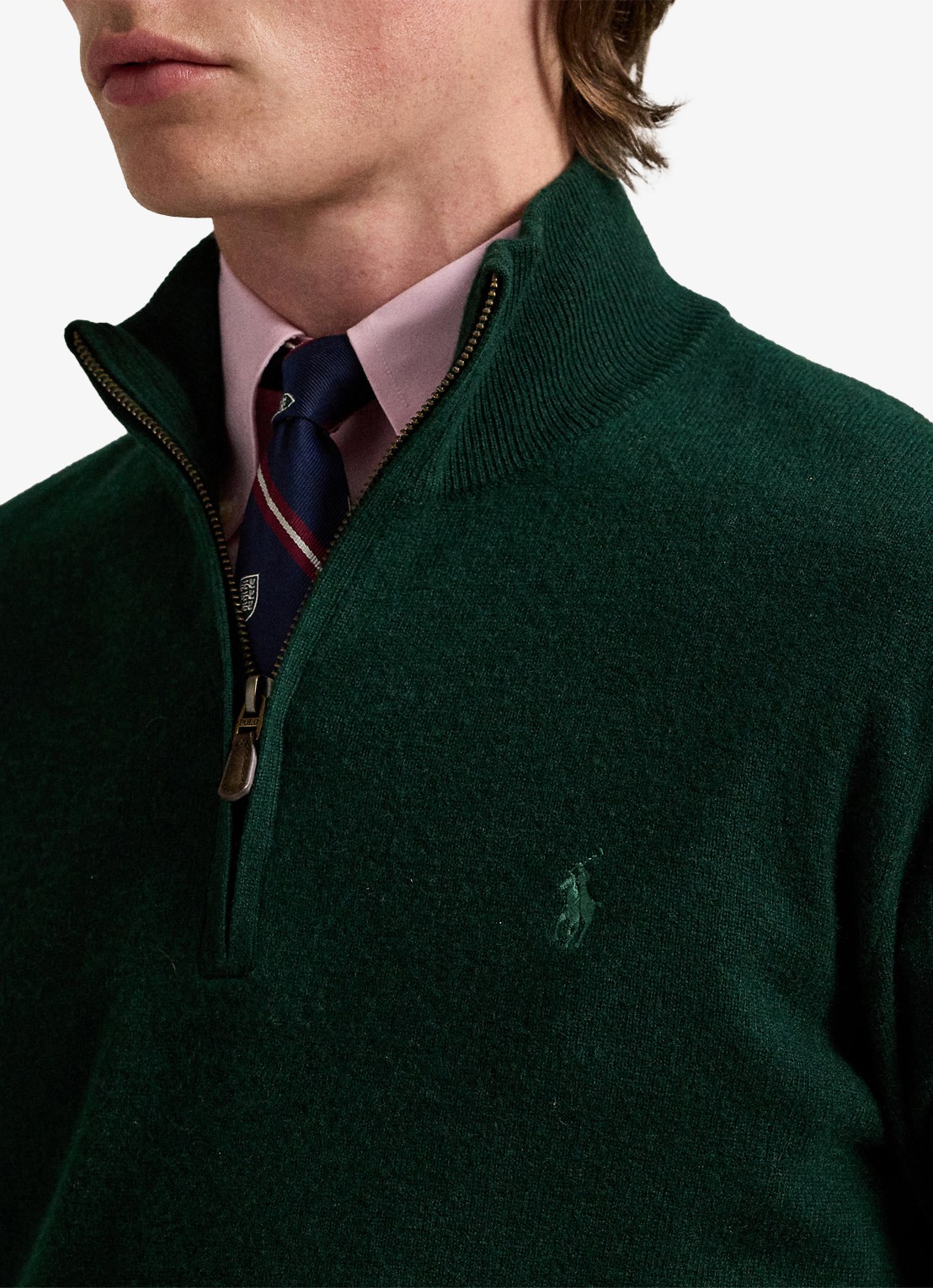 Ralph Lauren Fijngebreide pullover van wol met halve rits - detail 3 moss agate / donkergroen