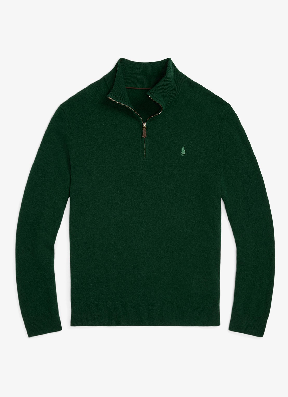 Ralph Lauren Fijngebreide pullover van wol met halve rits - voorkant 4 moss agate / donkergroen
