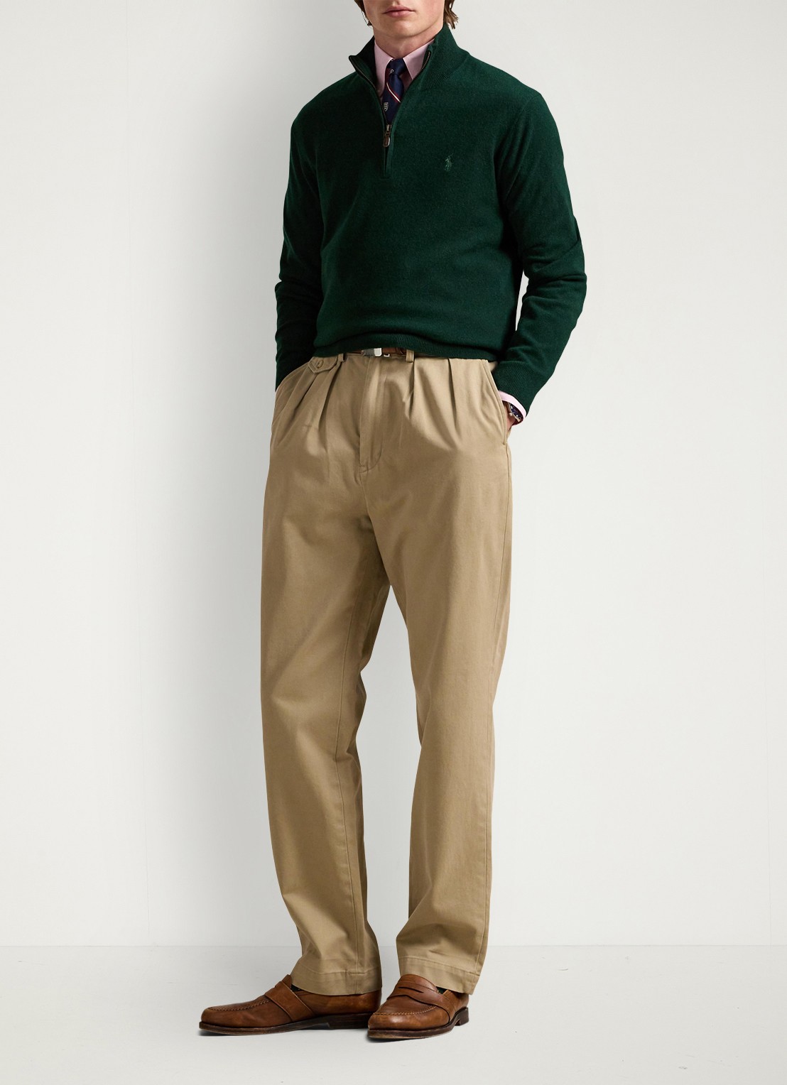 Ralph Lauren Fijngebreide pullover van wol met halve rits - voorkant 5 moss agate / donkergroen
