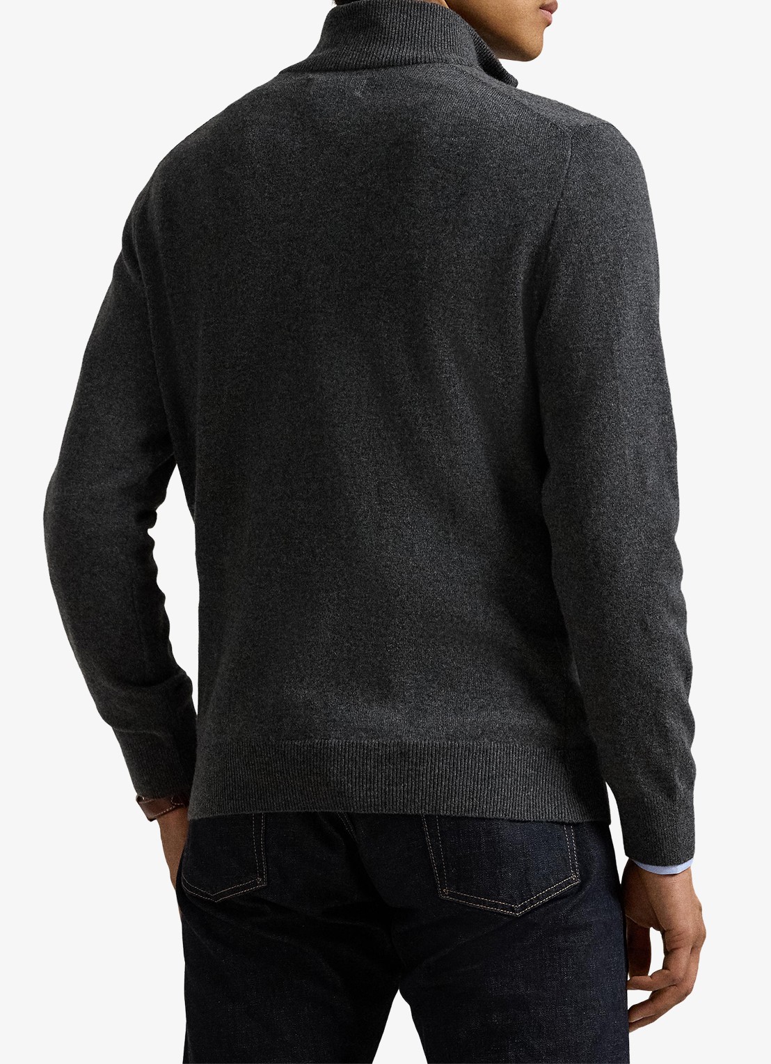 Ralph Lauren Fijngebreide pullover van wol met halve rits - achterkant 5 dark charcoal heather / donkergrijs