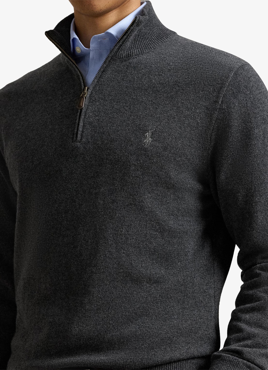 Ralph Lauren Fijngebreide pullover van wol met halve rits - detail 4 dark charcoal heather / donkergrijs