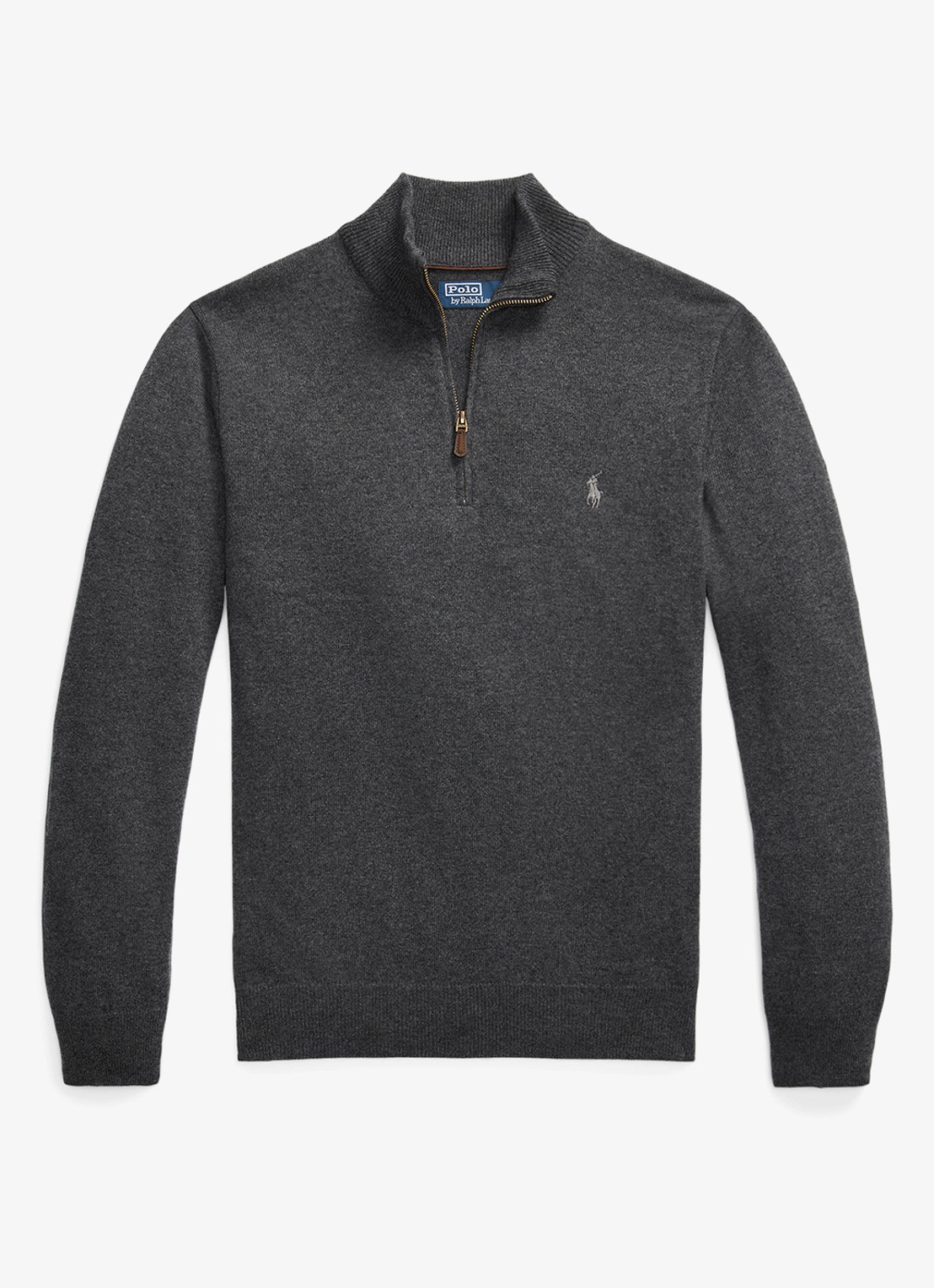 Ralph Lauren Fijngebreide pullover van wol met halve rits - voorkant dark charcoal heather / donkergrijs