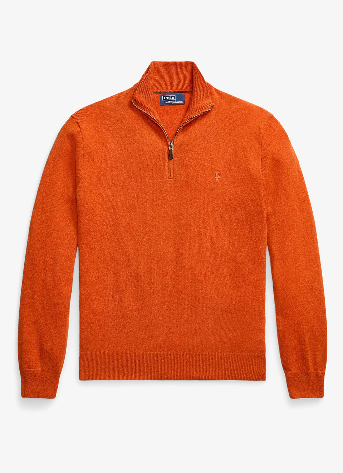 Ralph Lauren Fijngebreide pullover van wol met halve rits - voorkant 3 dark jaffa orange htr / oranje