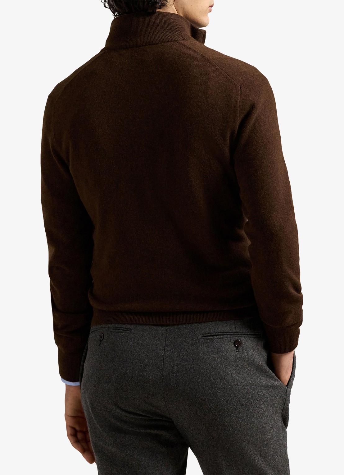Ralph Lauren Fijngebreide pullover van wol met halve rits - achterkant 3 cacao brown heather / brown