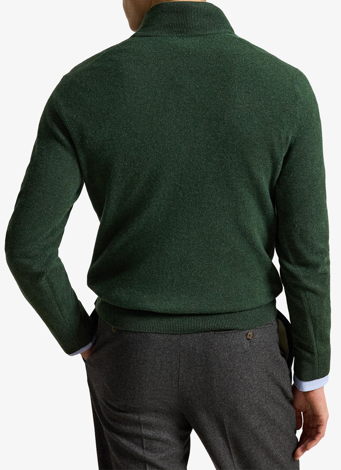 Ralph Lauren Fijngebreide pullover van wol met halve rits - achterkant 5 lodgepole pine heather / groen