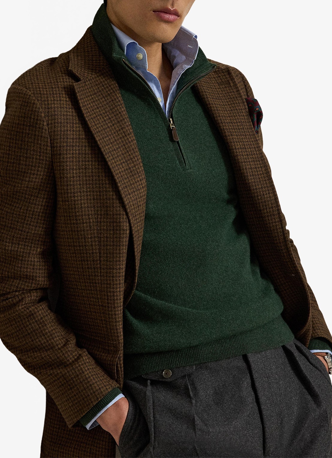 Ralph Lauren Fijngebreide pullover van wol met halve rits - detail 4 lodgepole pine heather / groen