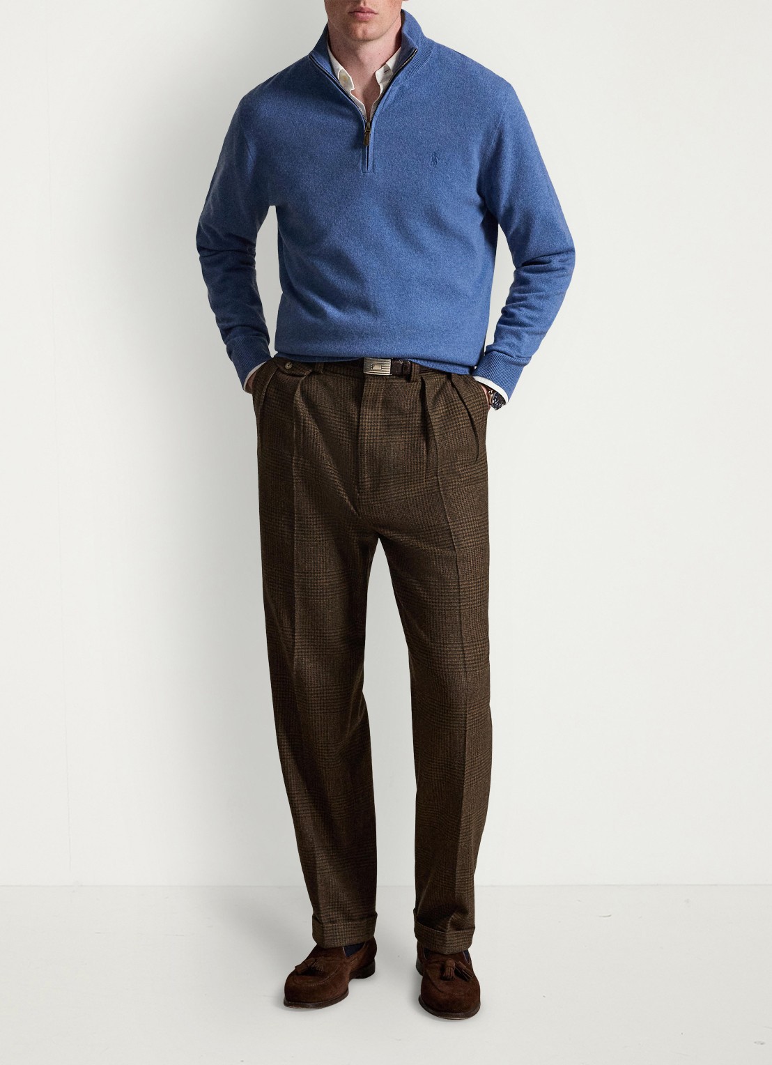 Ralph Lauren Fijngebreide pullover van wol met halve rits - detail 3 blue borage heather / blauw