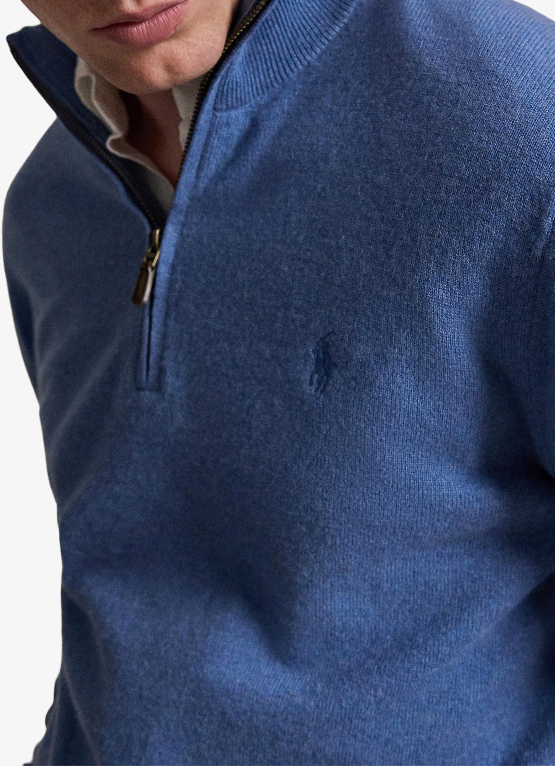 Ralph Lauren Fijngebreide pullover van wol met halve rits - detail 4 blue borage heather / blauw