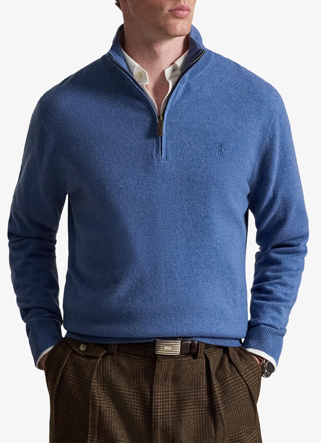 Ralph Lauren Fijngebreide pullover van wol met halve rits - voorkant 2 blue borage heather / blauw