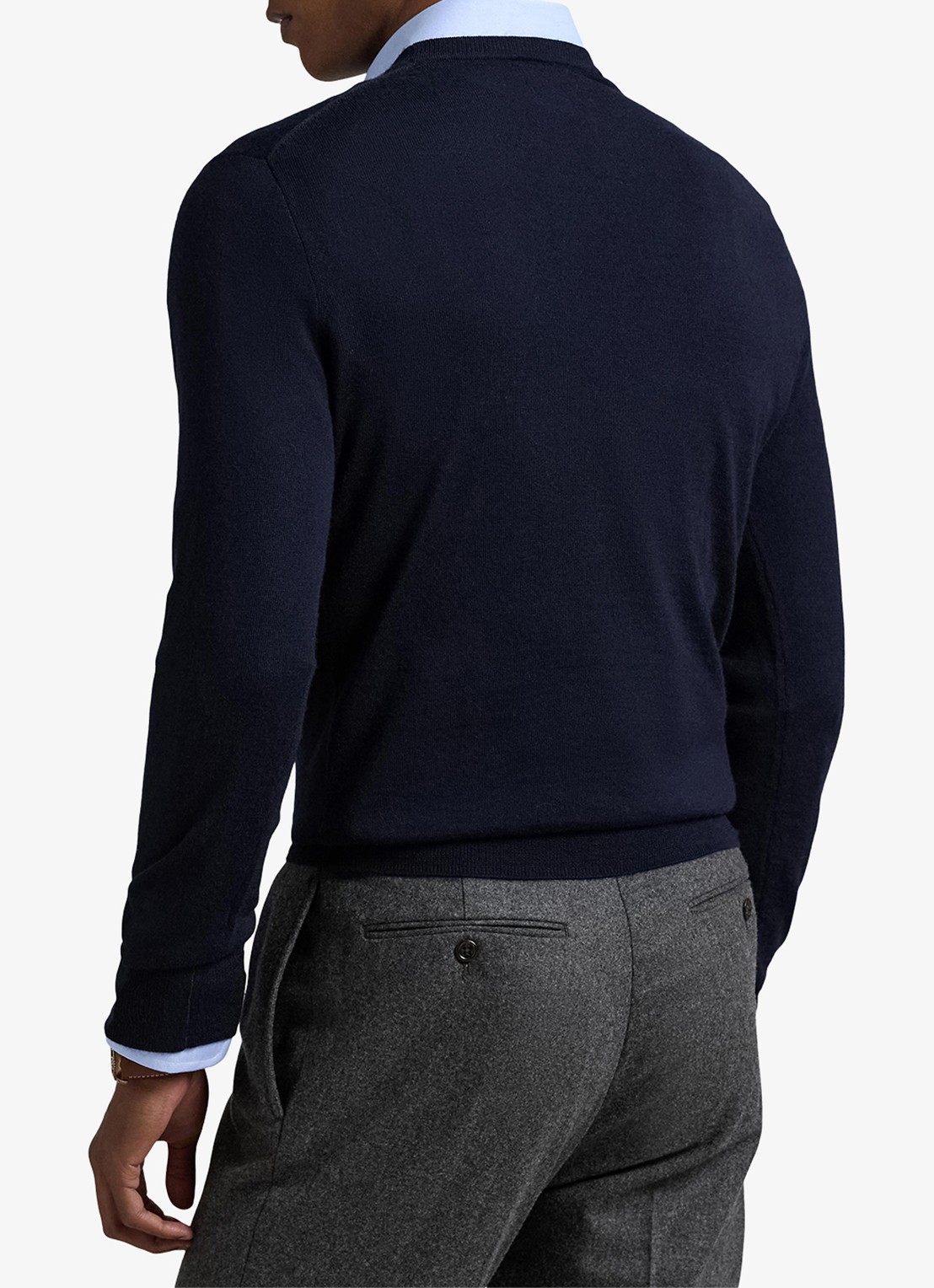 Ralph Lauren Fijngebreide pullover van wol met logo - achterkant donkerblauw