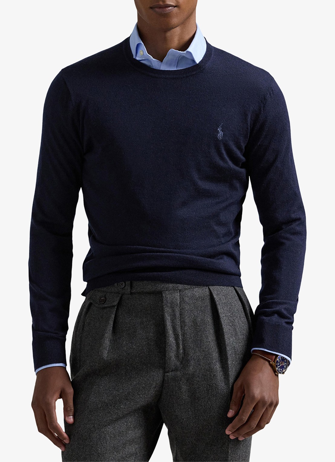 Ralph Lauren Fijngebreide pullover van wol met logo - detail 4 donkerblauw