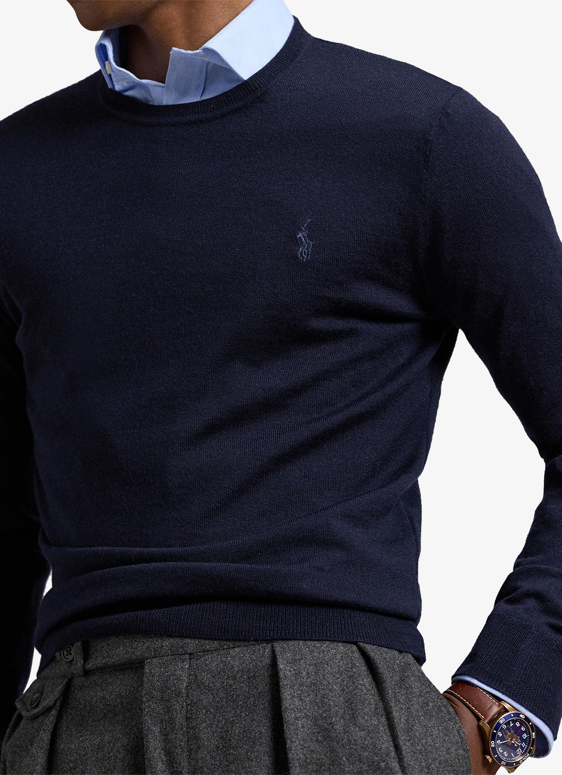 Ralph Lauren Fijngebreide pullover van wol met logo - detail 5 donkerblauw