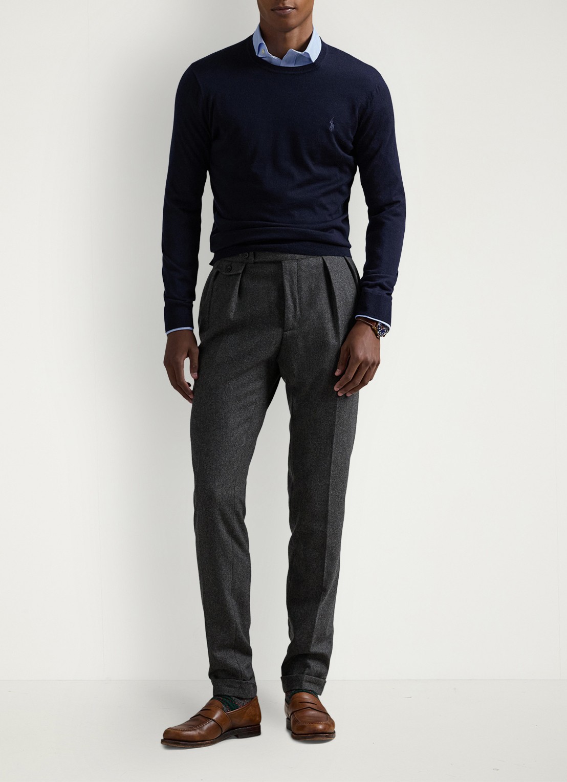 Ralph Lauren Fijngebreide pullover van wol met logo - voorkant 3 donkerblauw